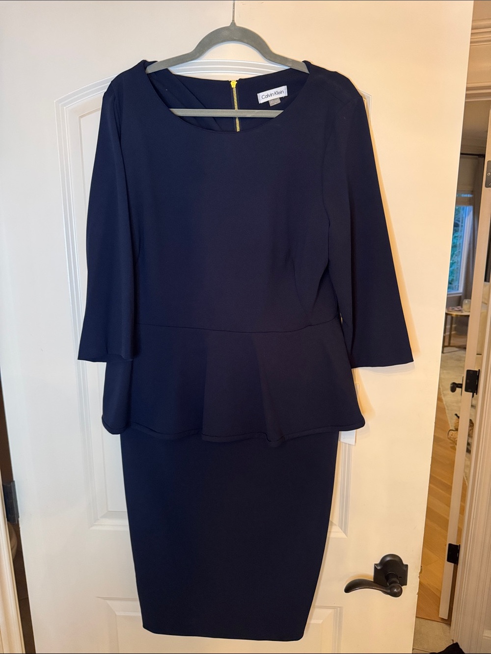 Calvin Klein Navy Peplum Long-Sleeve Sheath Dress